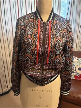 Alice + Olivia Multicolor Paisley-Print Cropped Bomber Jacket